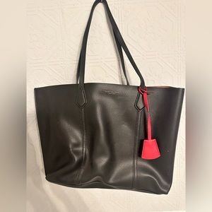 Tory Burch Perry Leather Shopper Tote Bag in Black